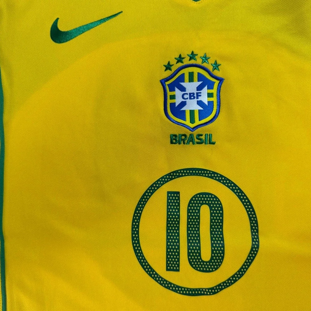 Nike Brazil Ronaldinho 10 Soccer Jersey Yellow Green Mens M Player Version NWT
